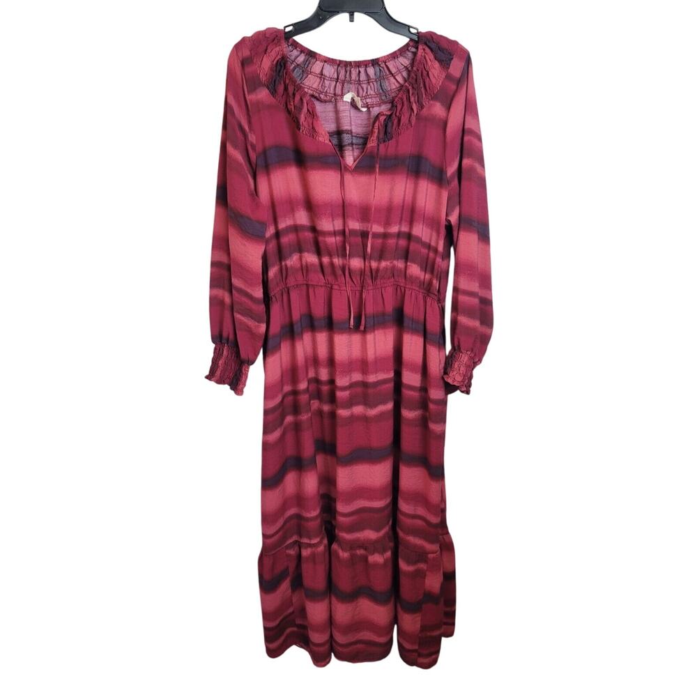 Terra & Sky Red Striped Long Sleeve Peasant Tiered Maxi‎ Dress Women's Size 1X